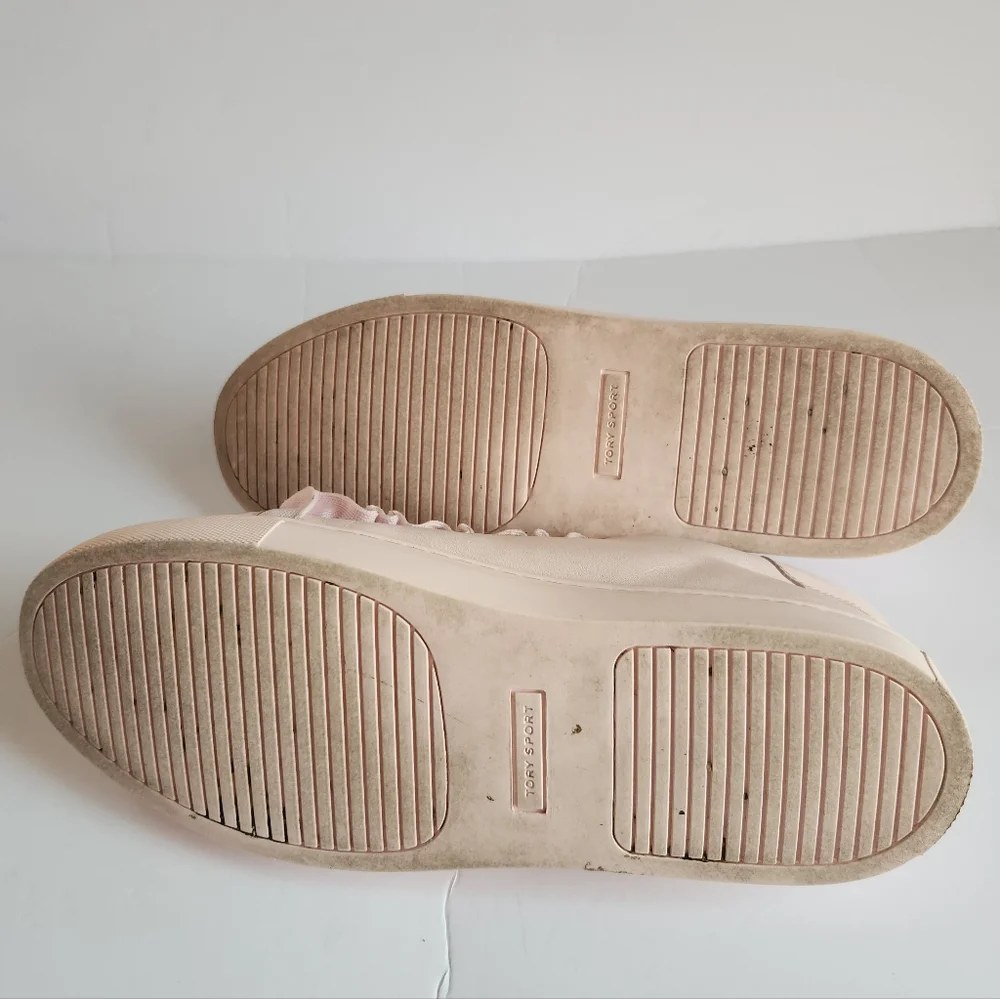 Tory Burch Sport Calf Leather Ruffle Sneakers Cotton Pink Size 9